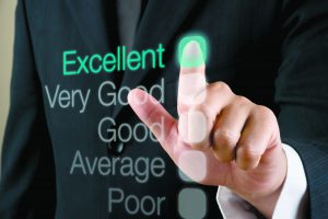 Businessman touching performance visual screen close up