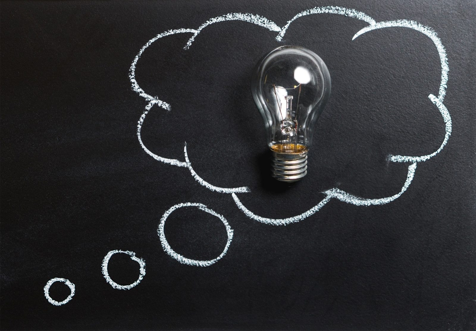 Lightbulb on Blackboard with Thought Bubble
