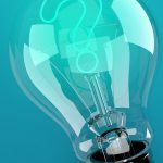 Light bulb with question mark on blue background. 3d illustration