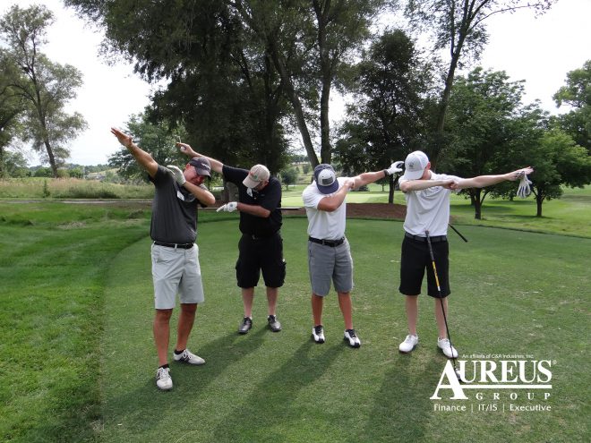 Jon Crumley and Jon Pierson dabbing on the green August 1 2019